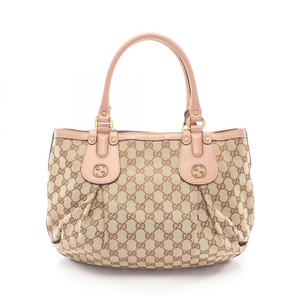Gucci Sukey GG Canvas Leather Tote Bag Beige Tan Pink